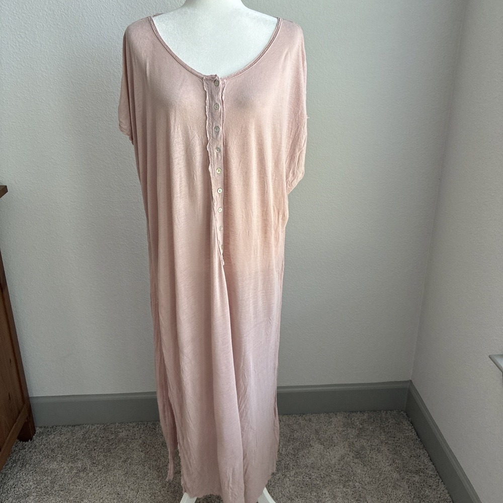 Free People FP Beach Pink Henley Style T-Shirt Midi Dress Size XS Beach Cover Up